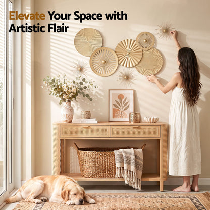 Alona.com.au Home & Garden > Wall Art > 3D Wall Art Artiss 8 Pieces Gold Metal Wall Decor Set 3D Starburst Round Disc Sculptures Flexible DIY Layout