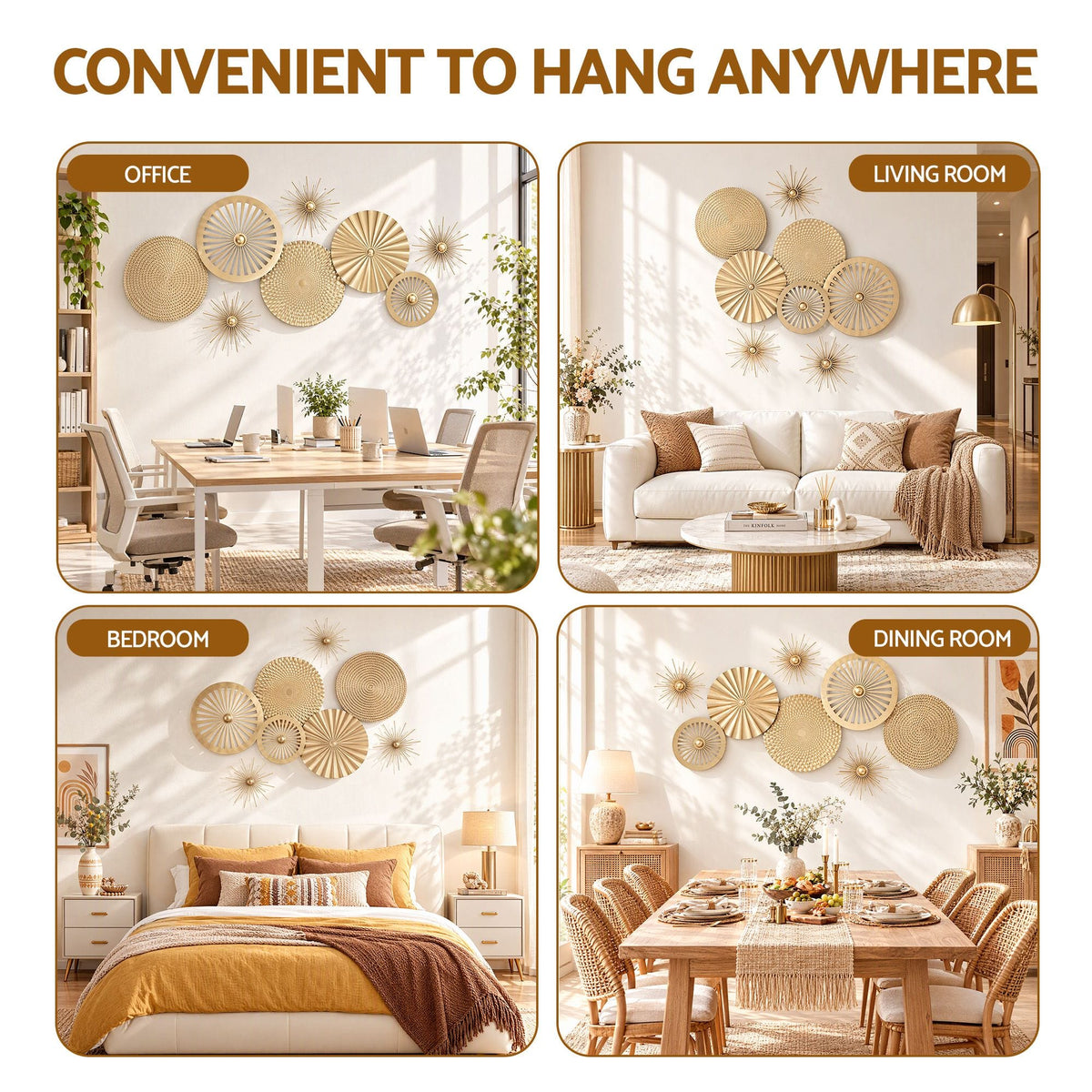 Alona.com.au Home & Garden > Wall Art > 3D Wall Art Artiss 8 Pieces Gold Metal Wall Decor Set 3D Starburst Round Disc Sculptures Flexible DIY Layout