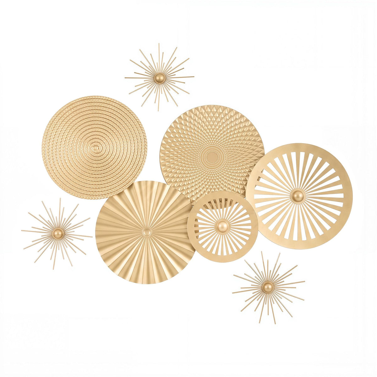 Alona.com.au Home & Garden > Wall Art > 3D Wall Art Artiss 8 Pieces Gold Metal Wall Decor Set 3D Starburst Round Disc Sculptures Flexible DIY Layout
