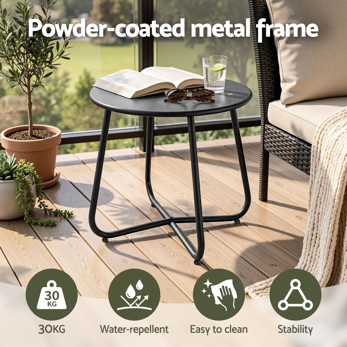 Gardeon Outdoor Side Table Steel Frame for Patio Balcony Garden Black