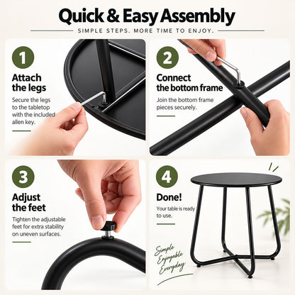 Gardeon Outdoor Side Table Steel Frame for Patio Balcony Garden Black
