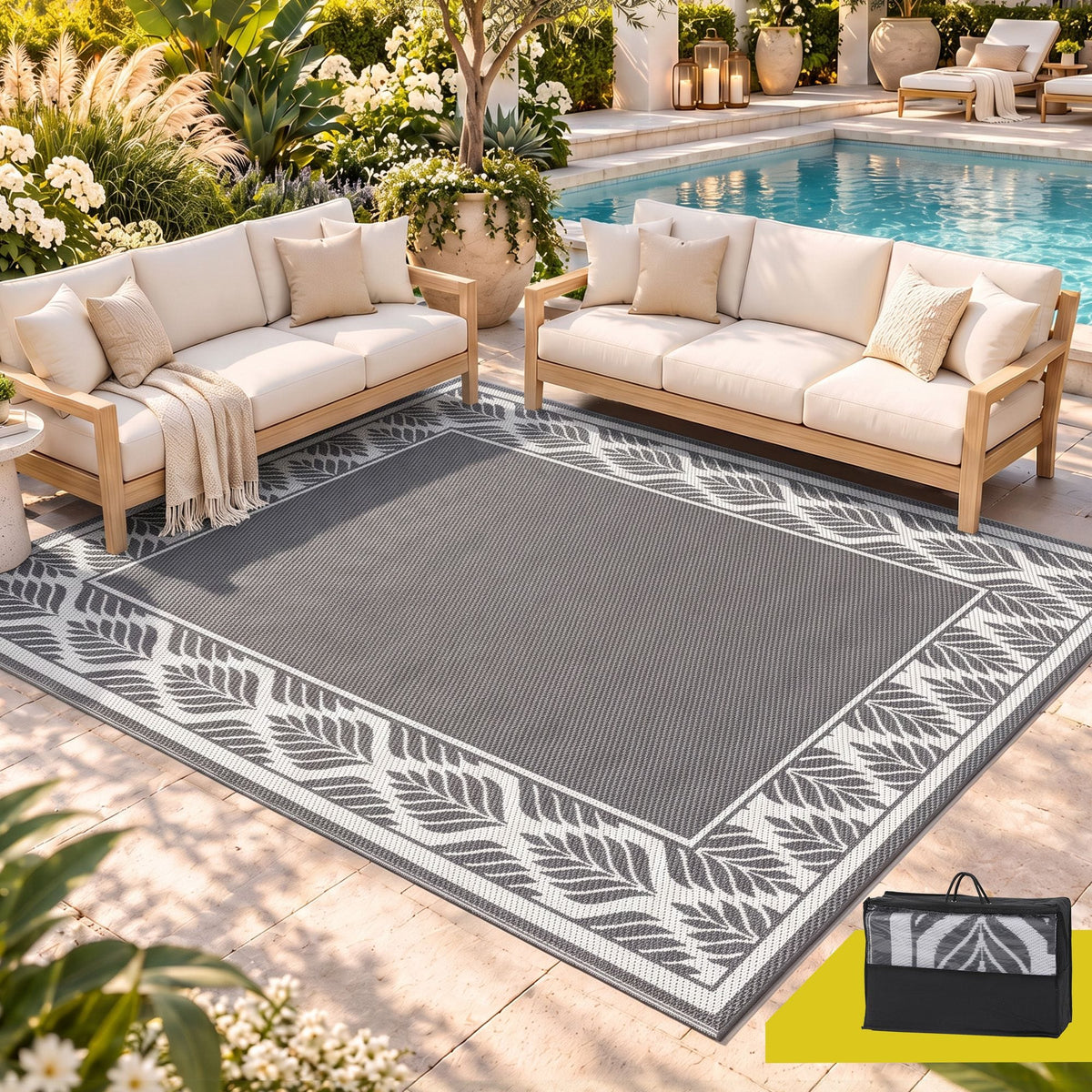 Alona.com.au Home & Garden > Rugs > Outdoor Rugs Gardeon Outdoor Rugs 274x366cm Large Carpet Reversible PP Dual-Sided Area Mat Patio Rug Grey