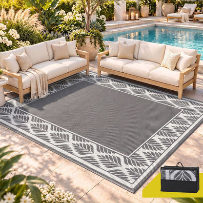 Alona.com.au Home & Garden > Rugs > Outdoor Rugs Gardeon Outdoor Rugs 274x366cm Large Carpet Reversible PP Dual-Sided Area Mat Patio Rug Grey