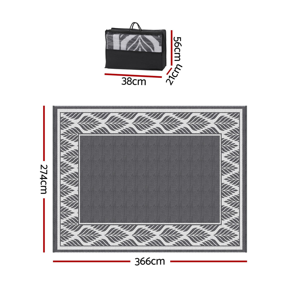 Alona.com.au Home & Garden > Rugs > Outdoor Rugs Gardeon Outdoor Rugs 274x366cm Large Carpet Reversible PP Dual-Sided Area Mat Patio Rug Grey