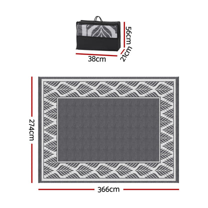 Alona.com.au Home & Garden > Rugs > Outdoor Rugs Gardeon Outdoor Rugs 274x366cm Large Carpet Reversible PP Dual-Sided Area Mat Patio Rug Grey