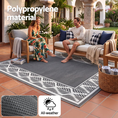 Alona.com.au Home & Garden > Rugs > Outdoor Rugs Gardeon Outdoor Rugs 274x366cm Large Carpet Reversible PP Dual-Sided Area Mat Patio Rug Grey