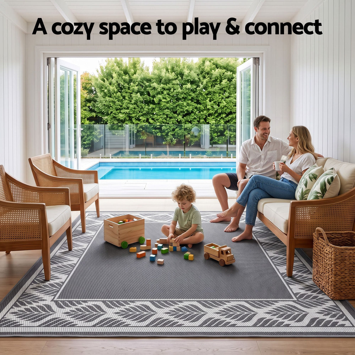Alona.com.au Home & Garden > Rugs > Outdoor Rugs Gardeon Outdoor Rugs 274x366cm Large Carpet Reversible PP Dual-Sided Area Mat Patio Rug Grey