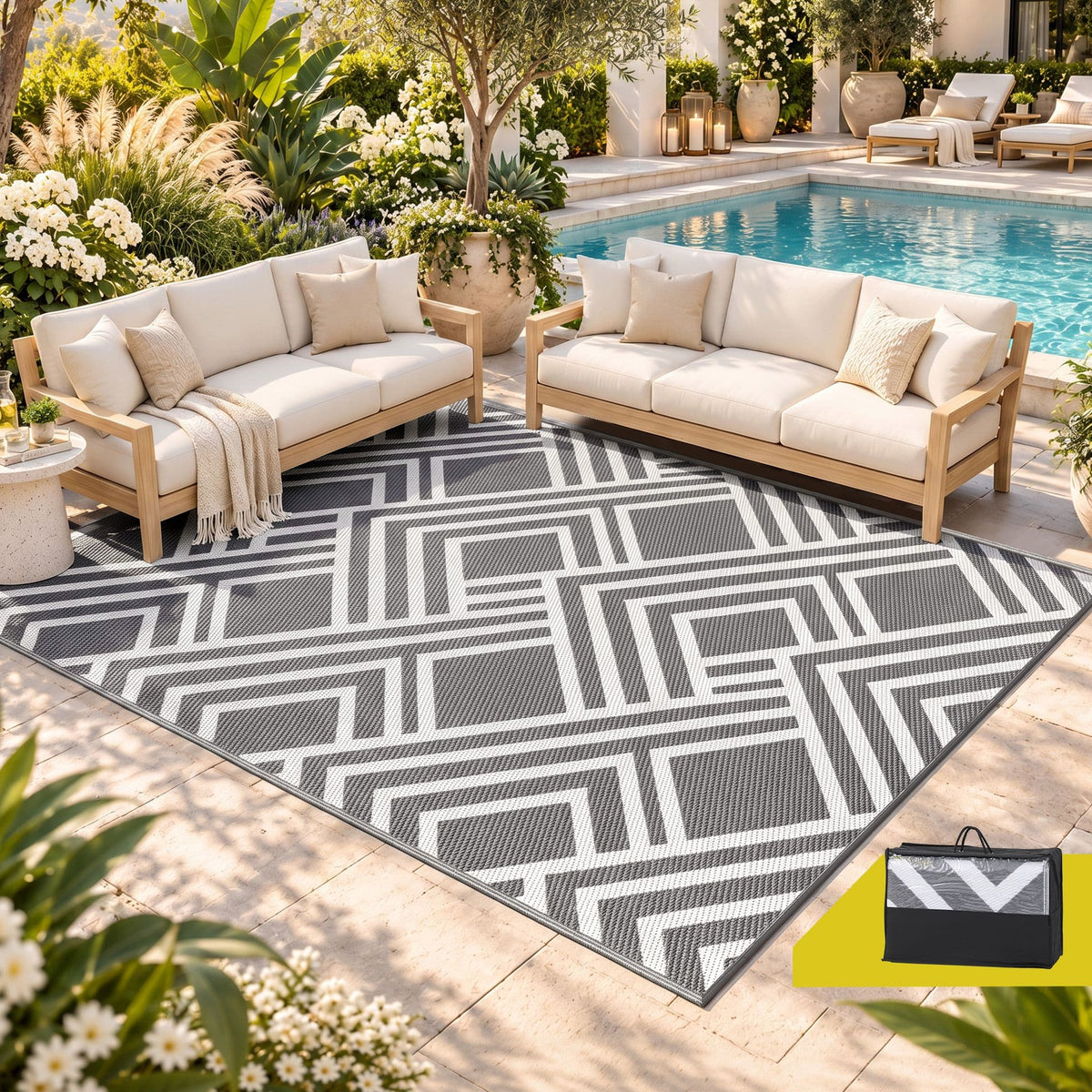 Alona.com.au Home & Garden > Rugs > Outdoor Rugs Gardeon Outdoor Rugs 274x366cm Reversible PP Dual-Sided Area Mat Large Carpet Patio Rug Grey