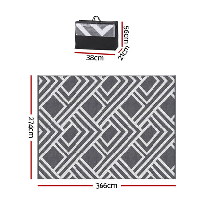 Alona.com.au Home & Garden > Rugs > Outdoor Rugs Gardeon Outdoor Rugs 274x366cm Reversible PP Dual-Sided Area Mat Large Carpet Patio Rug Grey