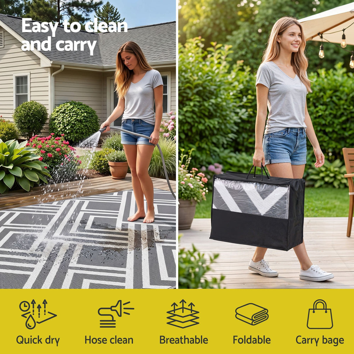 Alona.com.au Home & Garden > Rugs > Outdoor Rugs Gardeon Outdoor Rugs 274x366cm Reversible PP Dual-Sided Area Mat Large Carpet Patio Rug Grey