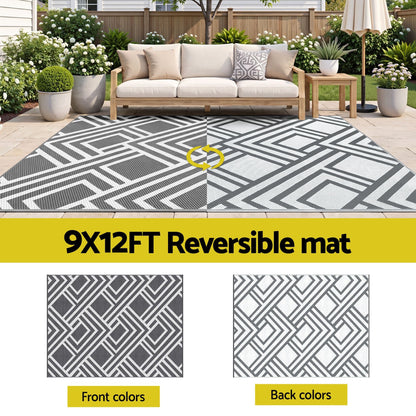 Alona.com.au Home & Garden > Rugs > Outdoor Rugs Gardeon Outdoor Rugs 274x366cm Reversible PP Dual-Sided Area Mat Large Carpet Patio Rug Grey