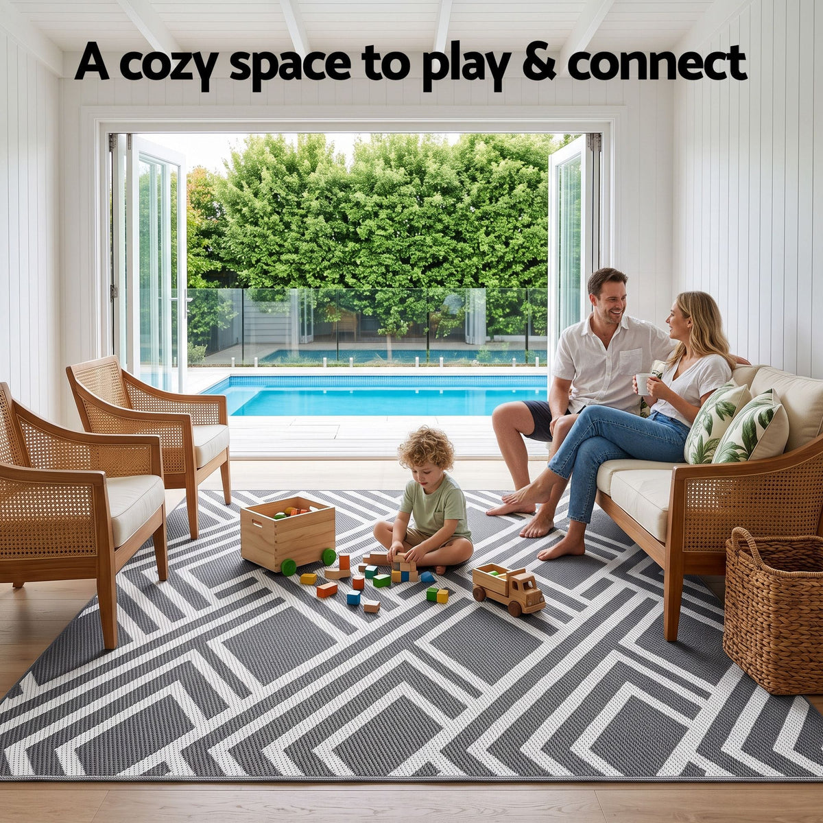Alona.com.au Home & Garden > Rugs > Outdoor Rugs Gardeon Outdoor Rugs 274x366cm Reversible PP Dual-Sided Area Mat Large Carpet Patio Rug Grey