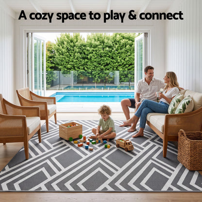 Alona.com.au Home & Garden > Rugs > Outdoor Rugs Gardeon Outdoor Rugs 274x366cm Reversible PP Dual-Sided Area Mat Large Carpet Patio Rug Grey