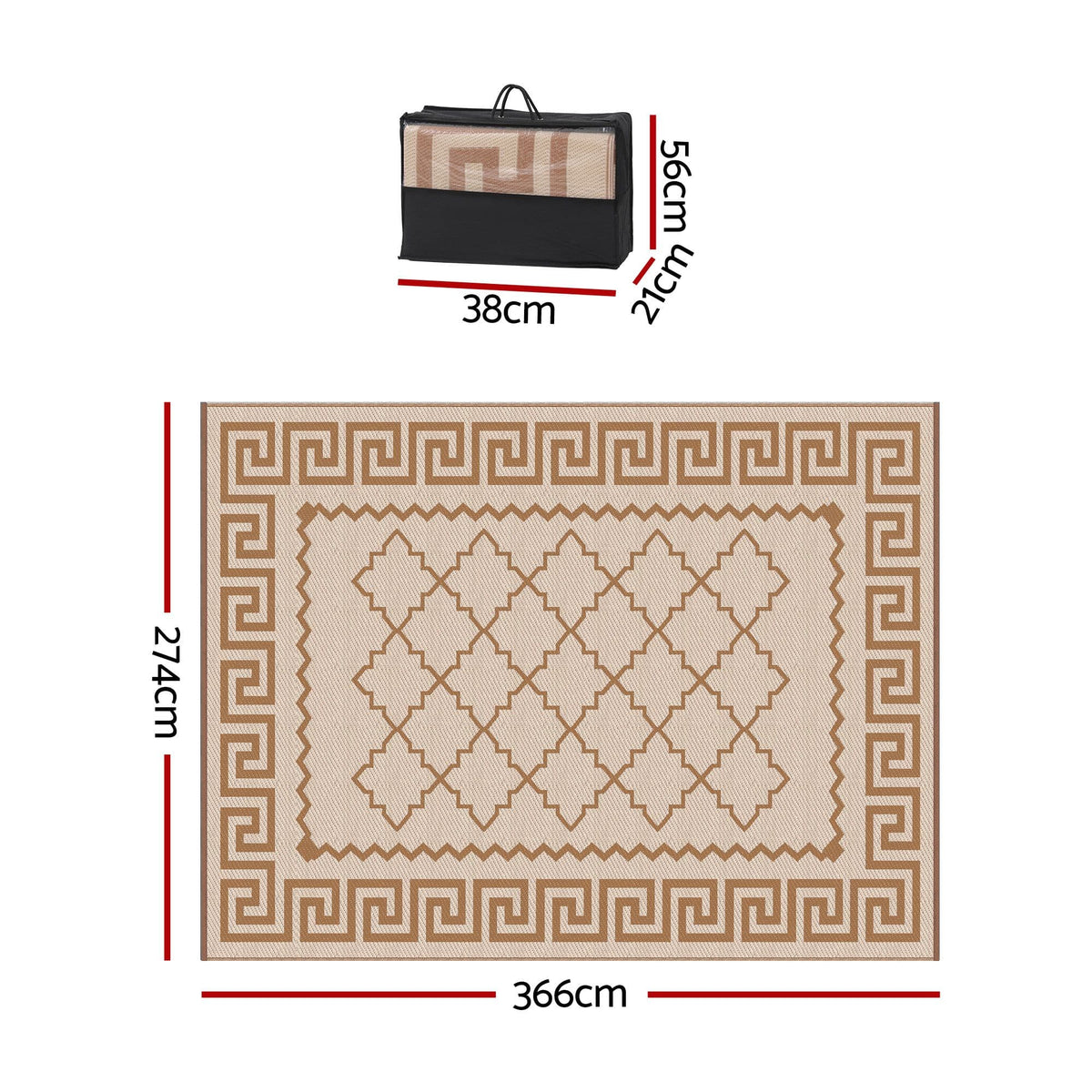 Alona.com.au Home & Garden > Rugs > Outdoor Rugs Gardeon Outdoor Rugs 274x366cm Large Carpet Reversible PP Dual-Sided Area Mat Patio Rug Khaki