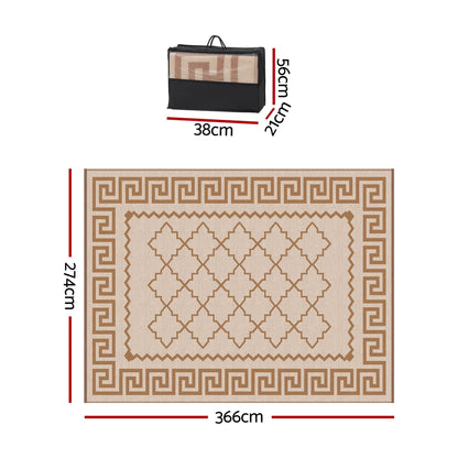 Alona.com.au Home & Garden > Rugs > Outdoor Rugs Gardeon Outdoor Rugs 274x366cm Large Carpet Reversible PP Dual-Sided Area Mat Patio Rug Khaki