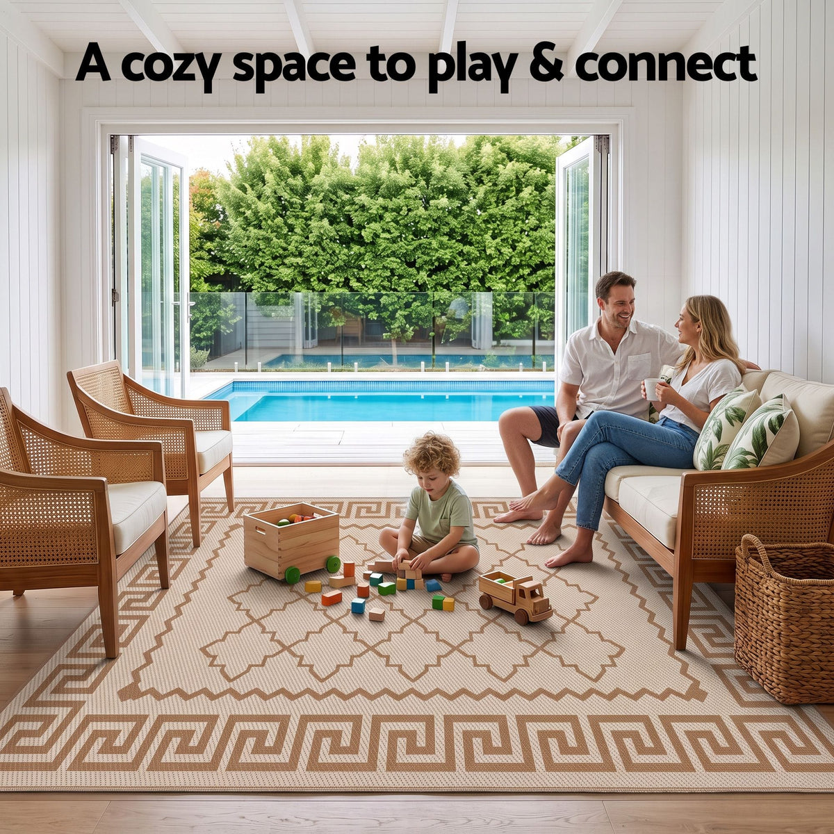 Alona.com.au Home & Garden > Rugs > Outdoor Rugs Gardeon Outdoor Rugs 274x366cm Large Carpet Reversible PP Dual-Sided Area Mat Patio Rug Khaki