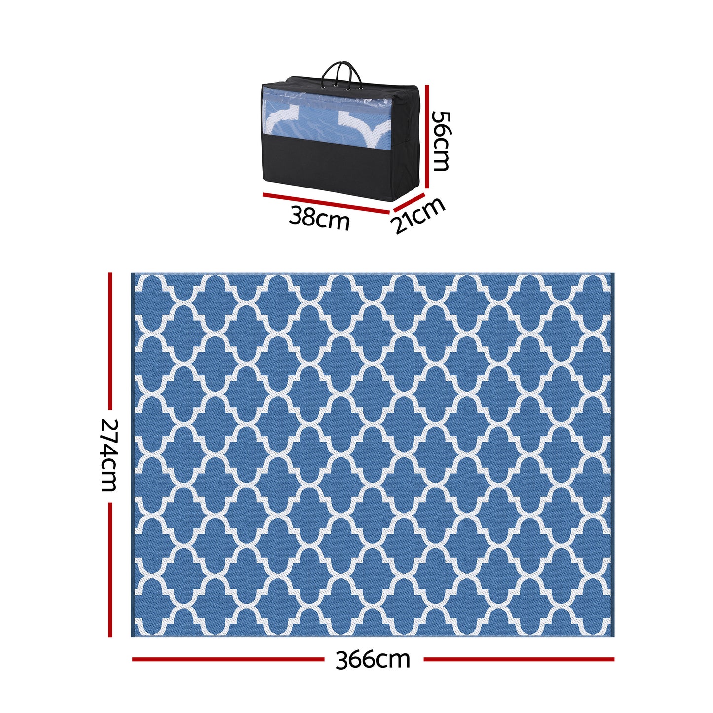 Gardeon Outdoor Rugs 274x366cm Large Carpet Reversible Area Mat PP Dual-Sided Patio Rug Blue