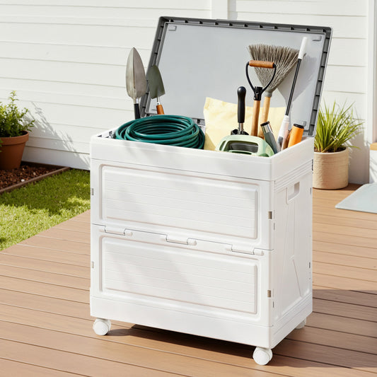 Gardeon 159L Outdoor Storage Box Stackable Cupboard Camping Organizer Wheels