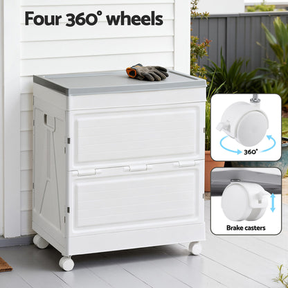 Gardeon 159L Outdoor Storage Box Stackable Cupboard Camping Organizer Wheels