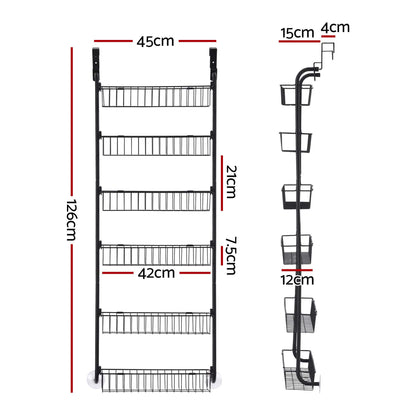 Artiss Over Door Storage Hanger Pantry 6-Tier Metal Hook Hanging Organiser Black