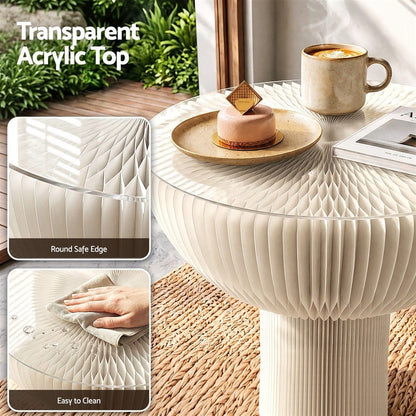 Artiss Paper End Table Honeycomb Coffee Table Foldable Round Bedside Side Table White 40x55cm