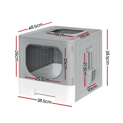 i.Pet Cat Litter Box Large Tray Kitty Toilet Enclosed Hooded Foldable Cat Litter Box Scoop Grey