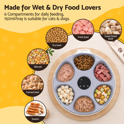 i.Pet Pet Care > Cat Supplies > Cat Bowls, Feeders & Waterers i.Pet Automatic Cat Feeder Wet & Dry Food 6 Compartments Per 150ml WiFi White
