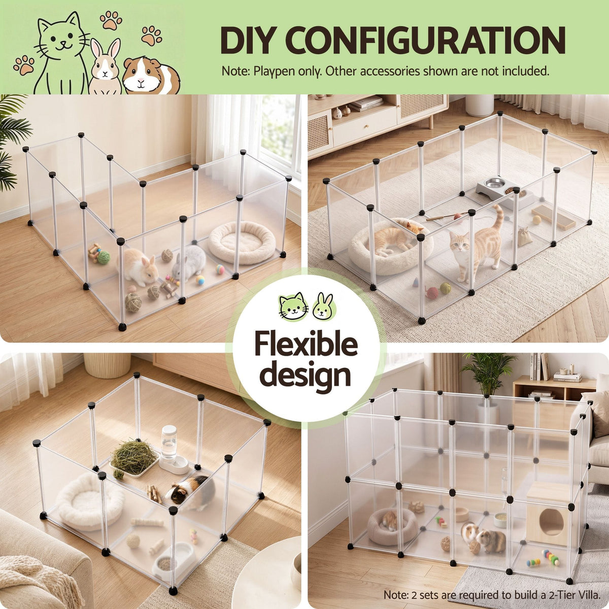 Alona.com.au Pet Care > Dog Supplies > Dog Playpens & Gates i.Pet Pet Dog Playpen 20 Panels with Baseboard DIY Enclosure Small Animal Rabbit Pen 125CM