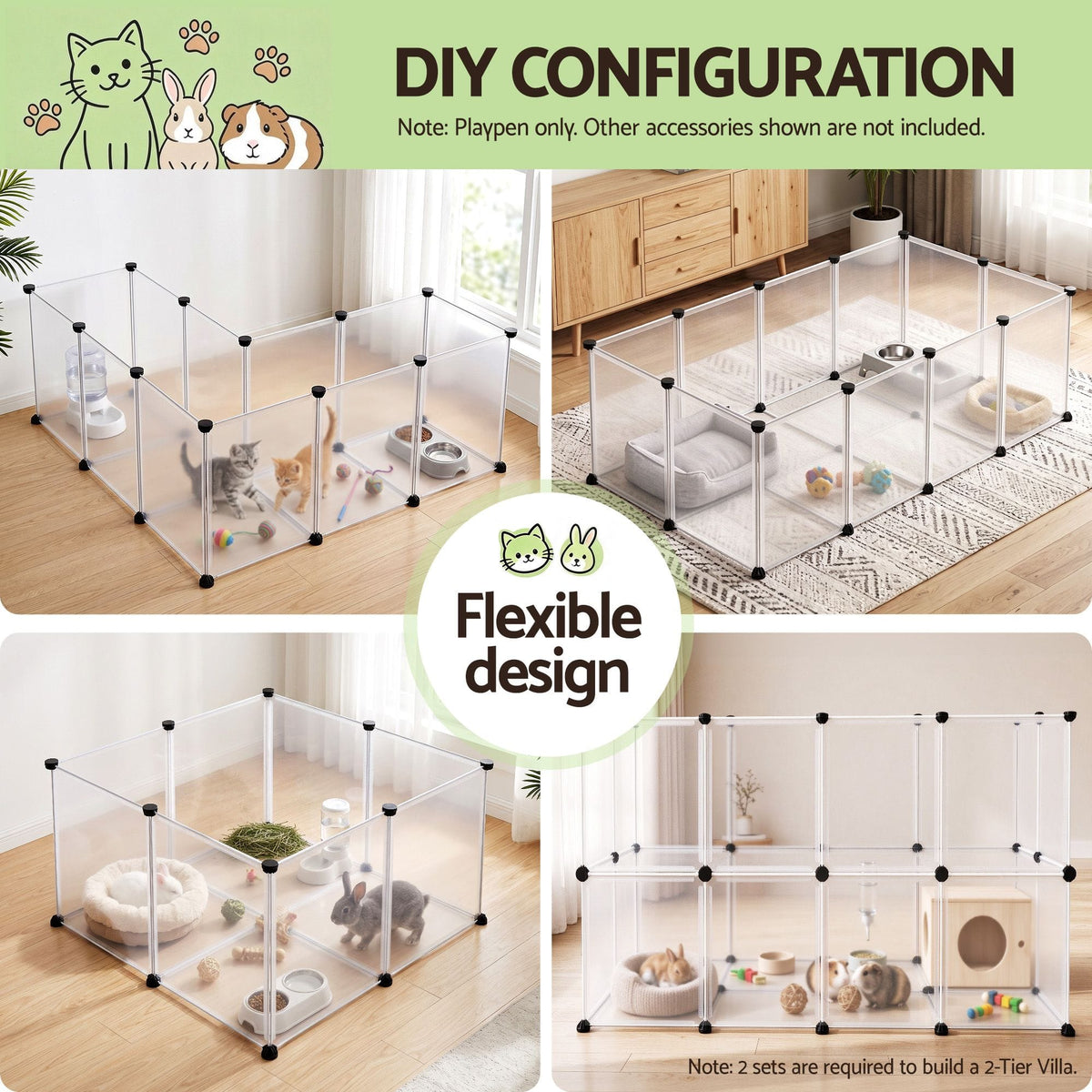 Alona.com.au Pet Care > Dog Supplies > Dog Playpens & Gates i.Pet Pet Dog Playpen 20 Panels with Baseboard DIY Enclosure Small Animal Rabbit Pen