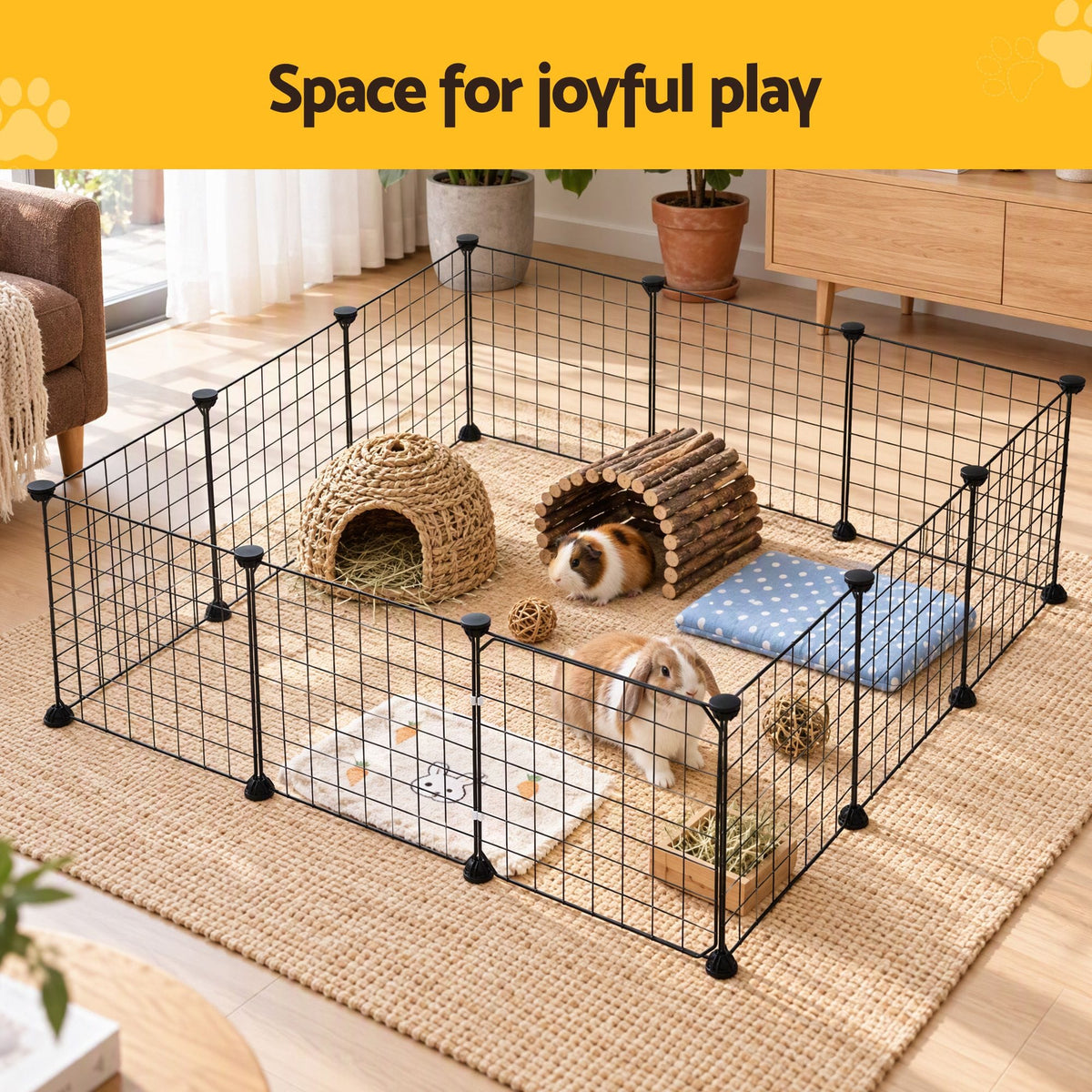 Alona.com.au Pet Care > Dog Supplies > Dog Playpens & Gates i.Pet Dog Playpen 12 Panels Pet Playpen 35x35cm Iron DIY Enclosure for Small Animals