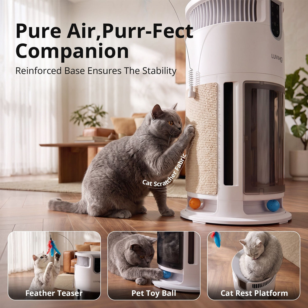 Alona.com.au Appliances > Aroma Diffusers & Humidifiers > Purifiers LUVIMO Pet Air Purifier H13 HEPA Smart Air Cleaner CADR 350 w/ Cat Toys for Home