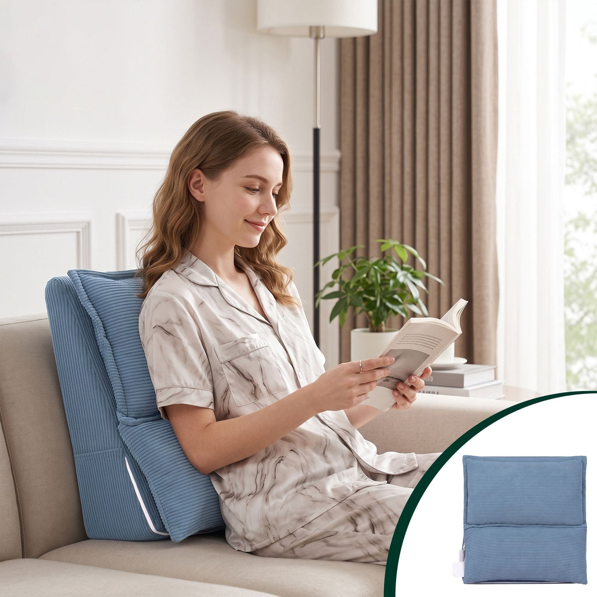 Giselle Reading Pillow For Sitting In Bed, No-Sag 25D Foam Base, Modular Backrest With Dual Pockets For Gaming, 52x51x26cm Corduroy Cover