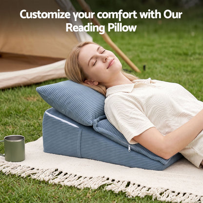 Giselle Reading Pillow For Sitting In Bed, No-Sag 25D Foam Base, Modular Backrest With Dual Pockets For Gaming, 52x51x26cm Corduroy Cover