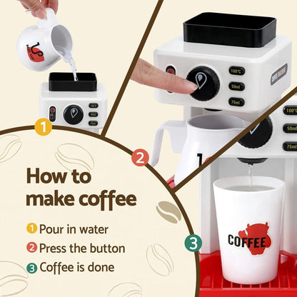 Keezi Kids Pretend Role Play Toy Coffee Shop with Coffee Maker Machine Play Money Food Tea Party Set