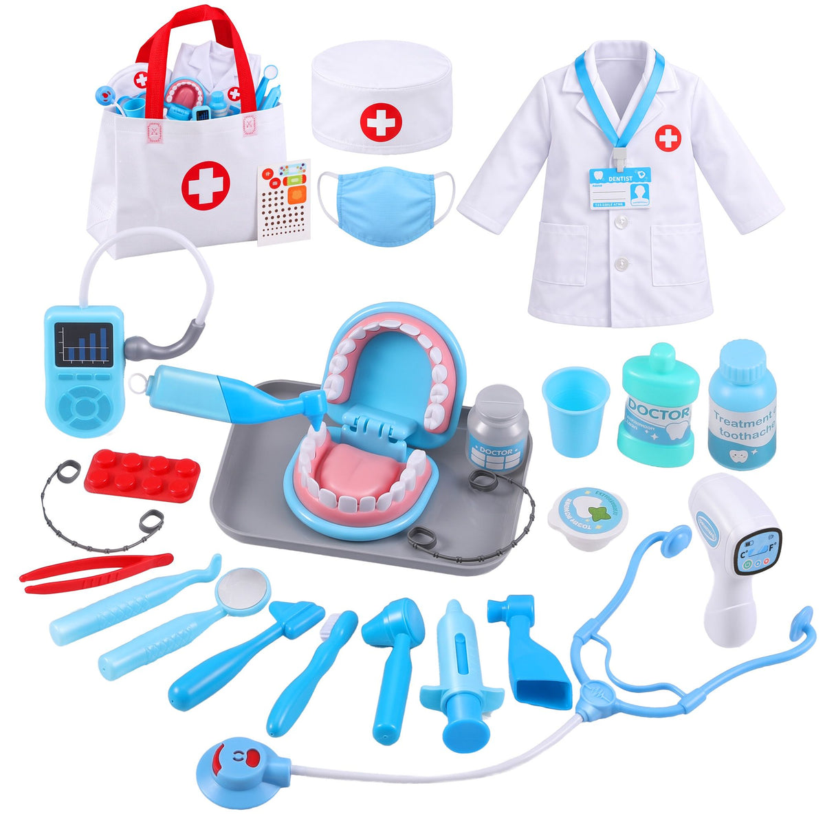 Keezi Kids Doctor Play Set Pretend Dentist Play Set Toy Medical Kits 30PCS