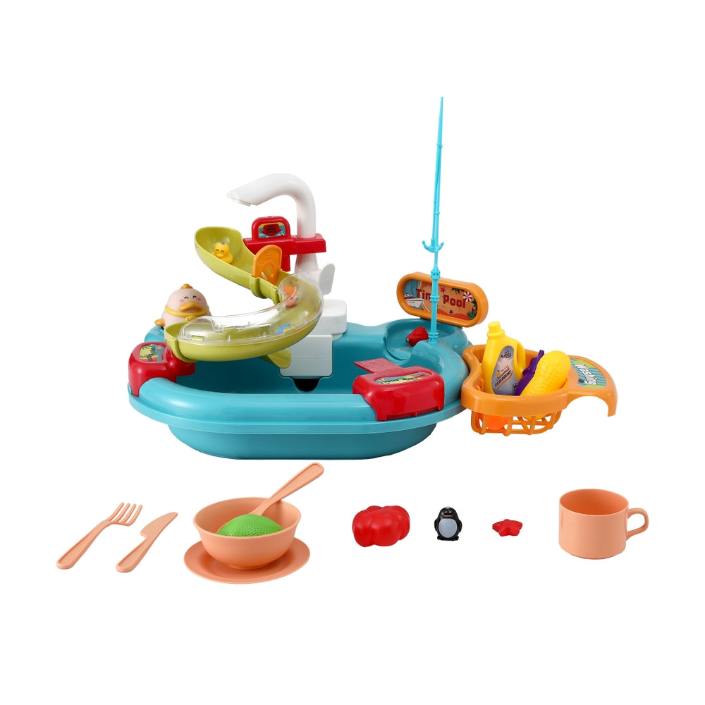 Keezi Kids Pretend Play Kitchen Sink with Faucet Floating Fishing Toys Play food