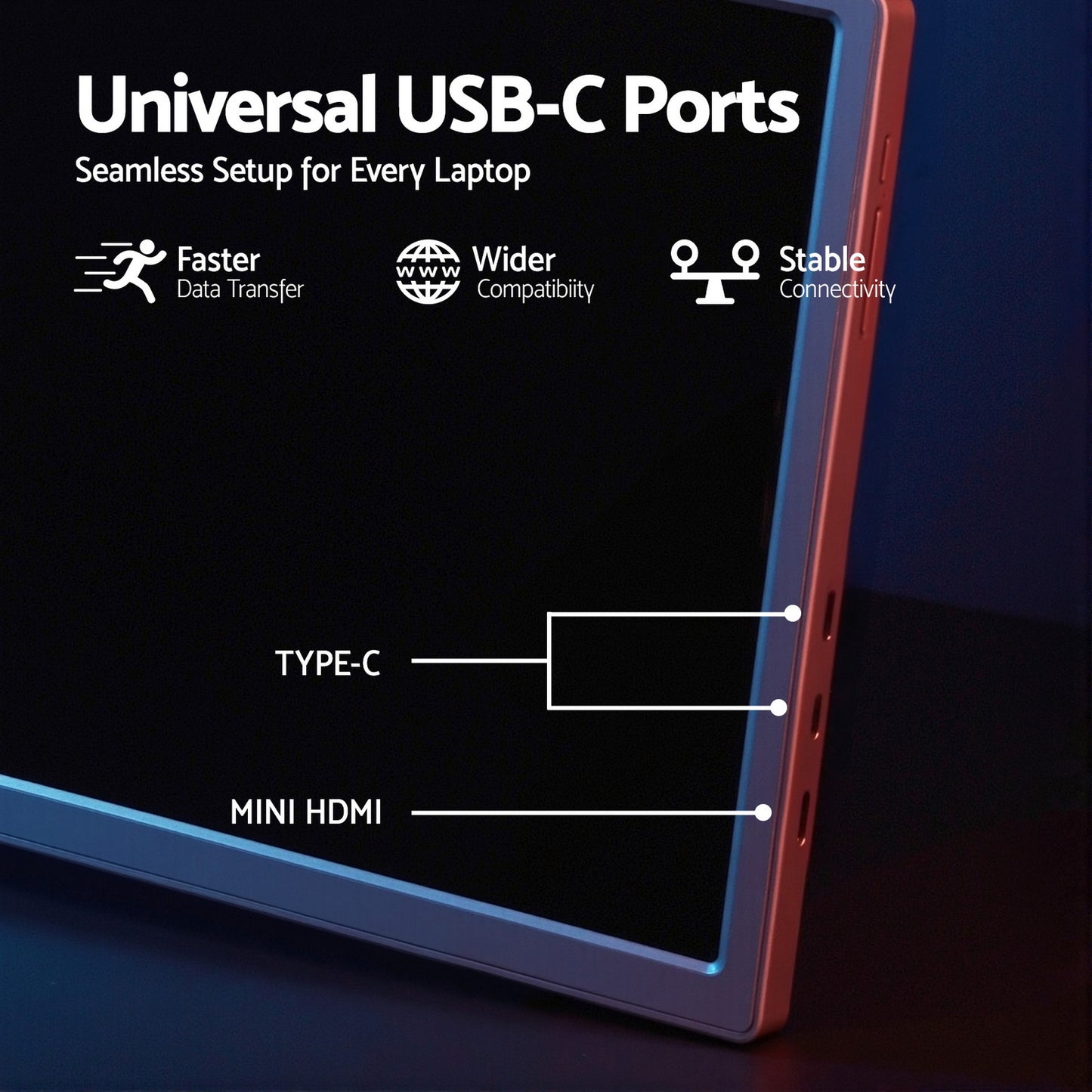 Devanti Portable Monitor Laptop Screen Extender Dual Display 1080P IPS USB C