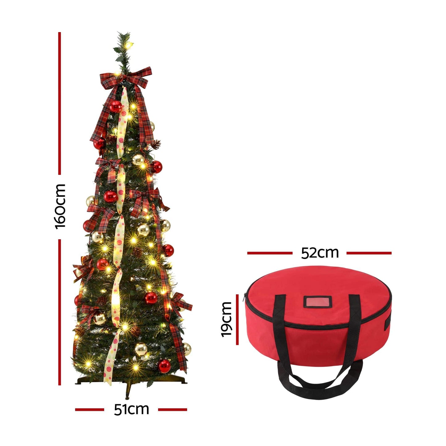 Jingle Jollys Pop Up Christmas Tree Pre Decorated Artificial Christmas Tree 160cm