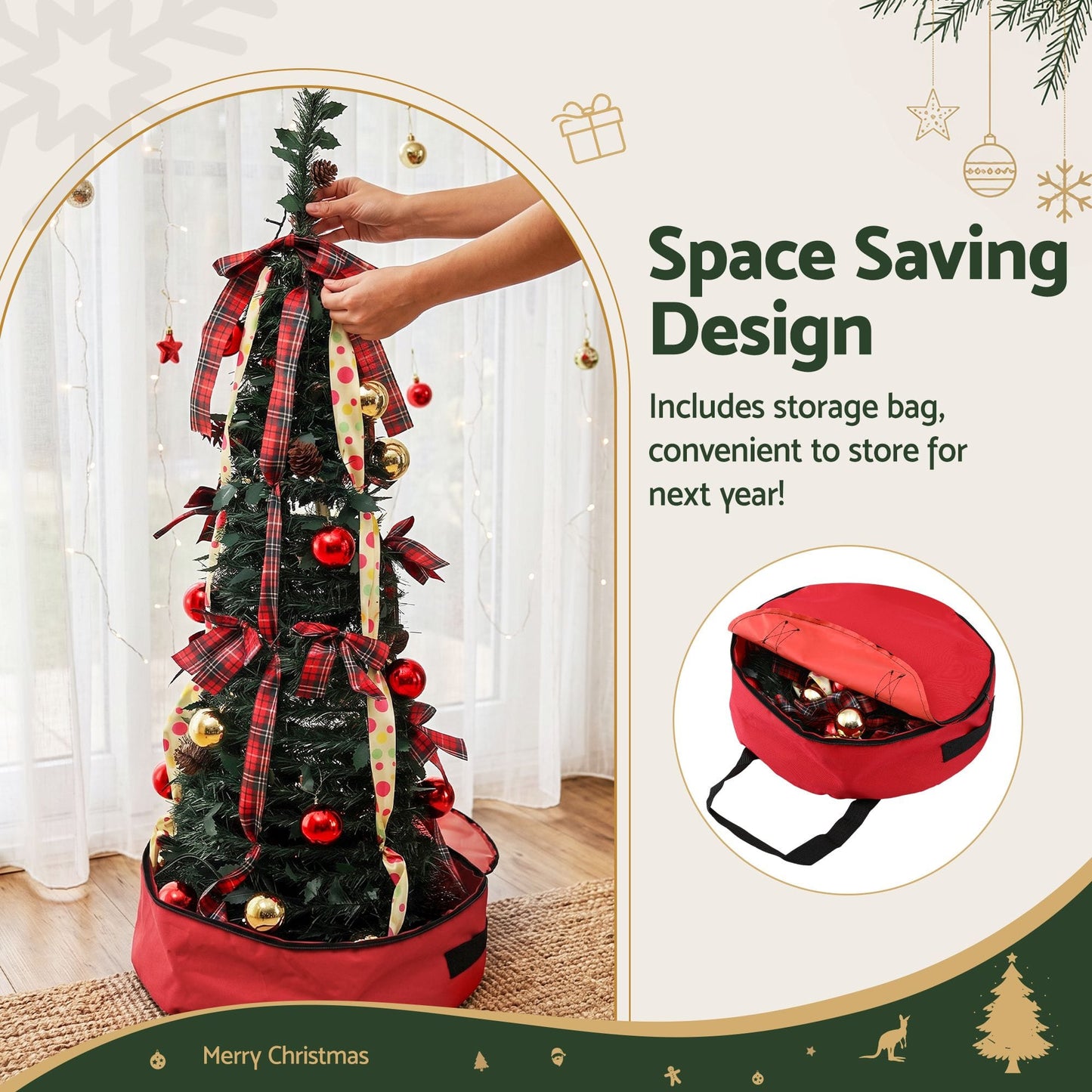 Jingle Jollys Pop Up Christmas Tree Pre Decorated Artificial Christmas Tree 160cm