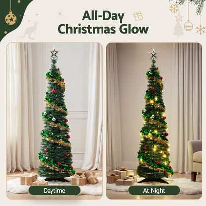 Jingle Jollys Pop Up Christmas Tree Pre Decorated Warm White LED 160cm