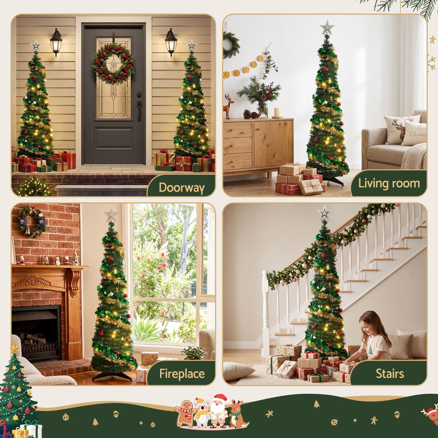 Jingle Jollys Pop Up Christmas Tree Pre Decorated Warm White LED 160cm