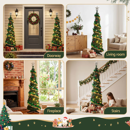 Jingle Jollys Pop Up Christmas Tree Pre Decorated Warm White LED 160cm