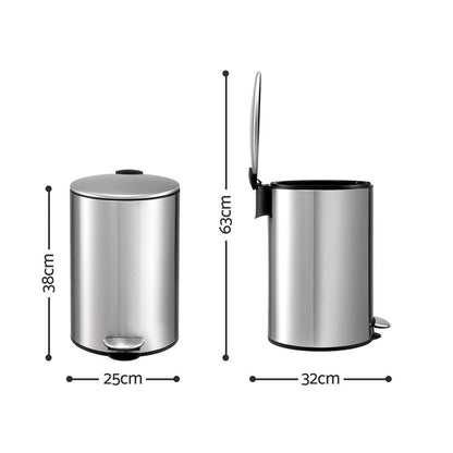 Alona.com.au Home & Garden > Kitchen Bins > Pedal Bins Cefito 12L Pedal Bin Rubbish Waste Bin Soft Close Lid Kitchen Bathroom Silver