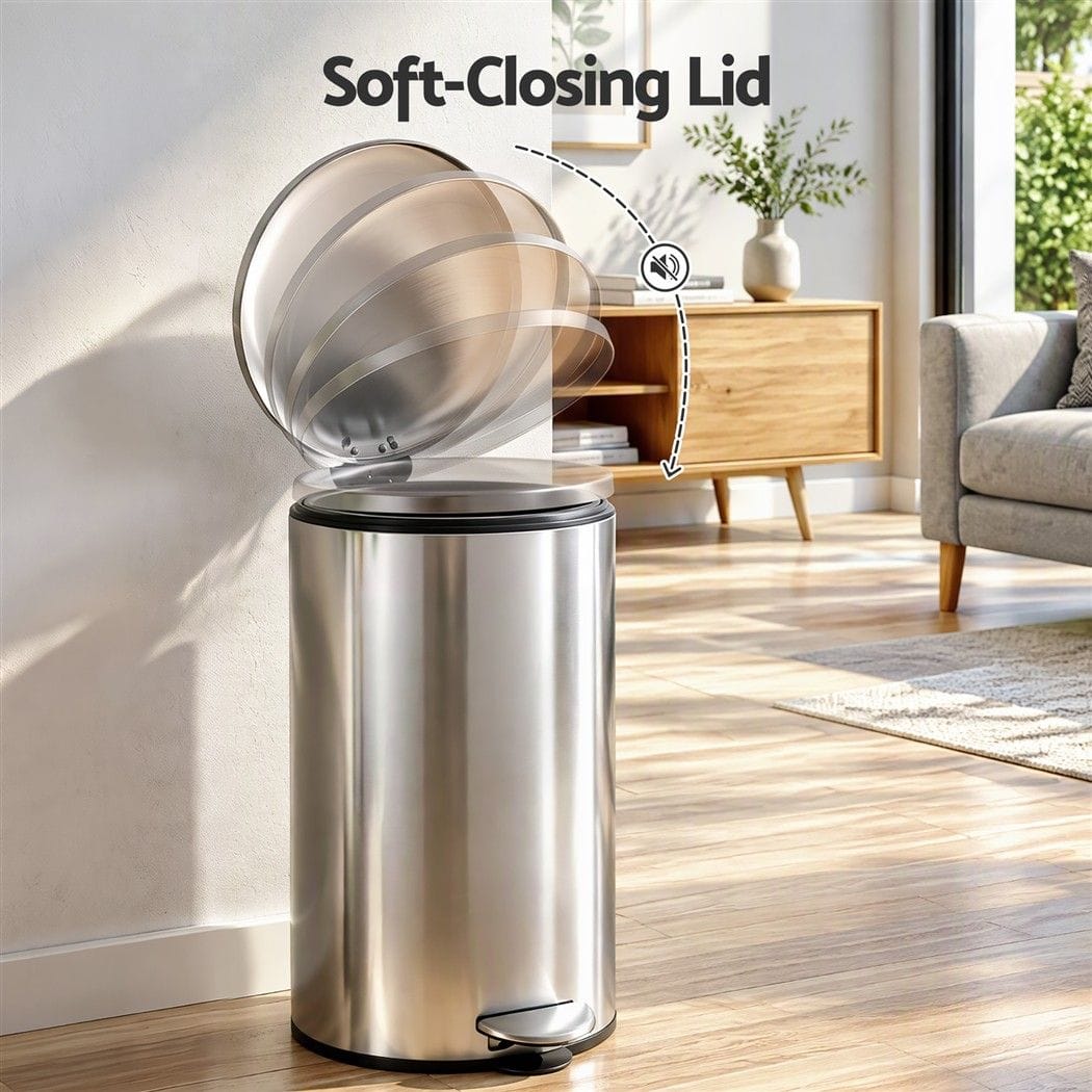 Alona.com.au Home & Garden > Kitchen Bins > Pedal Bins Cefito 12L Pedal Bin Rubbish Waste Bin Soft Close Lid Kitchen Bathroom Silver