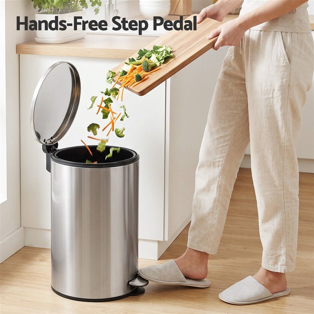 Alona.com.au Home & Garden > Kitchen Bins > Pedal Bins Cefito 12L Pedal Bin Rubbish Waste Bin Soft Close Lid Kitchen Bathroom Silver