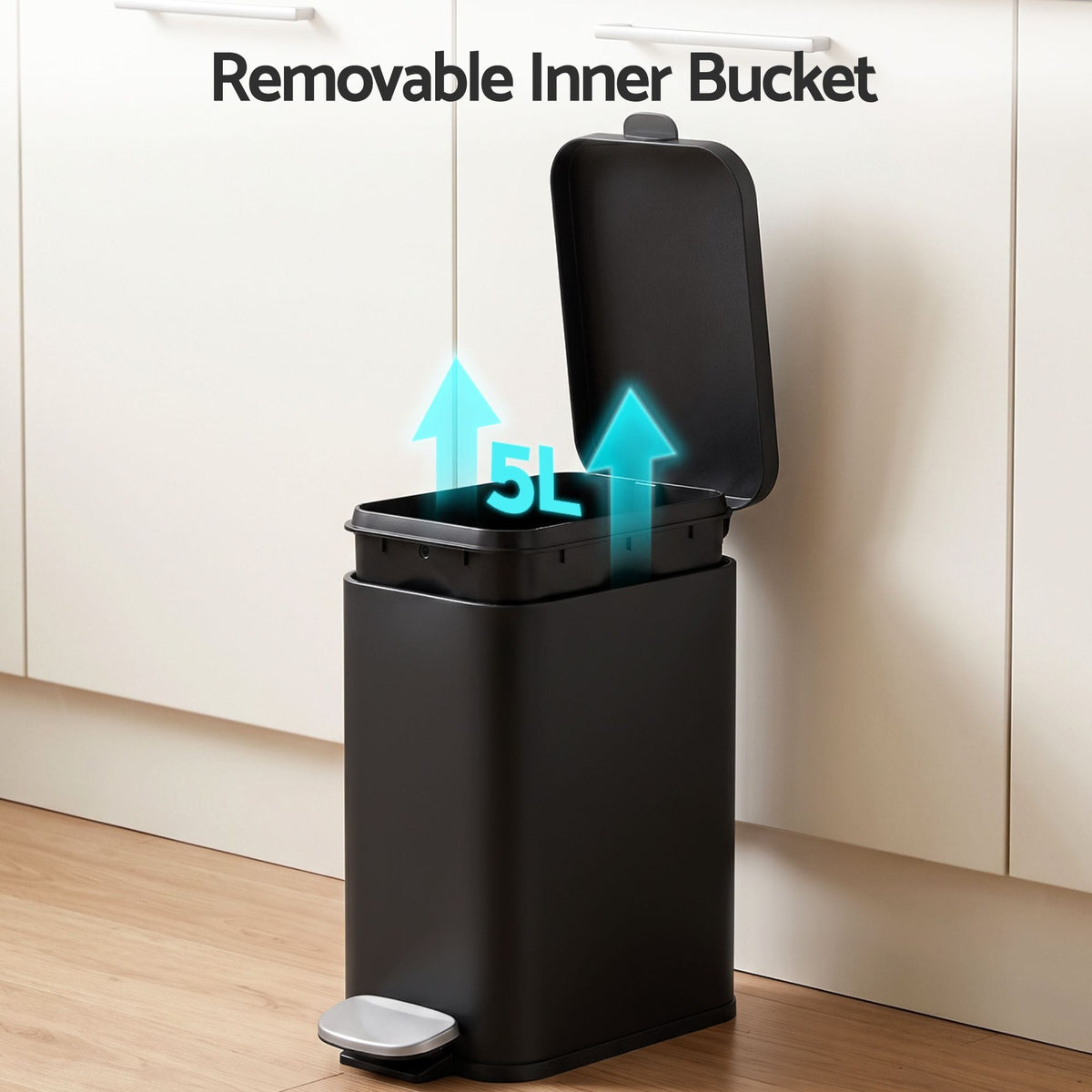 Alona.com.au Home & Garden > Kitchen Bins > Pedal Bins Cefito 5L Pedal Rubbish Bin Carbon Steel Rectangular Trash Can Removable Bucket Black