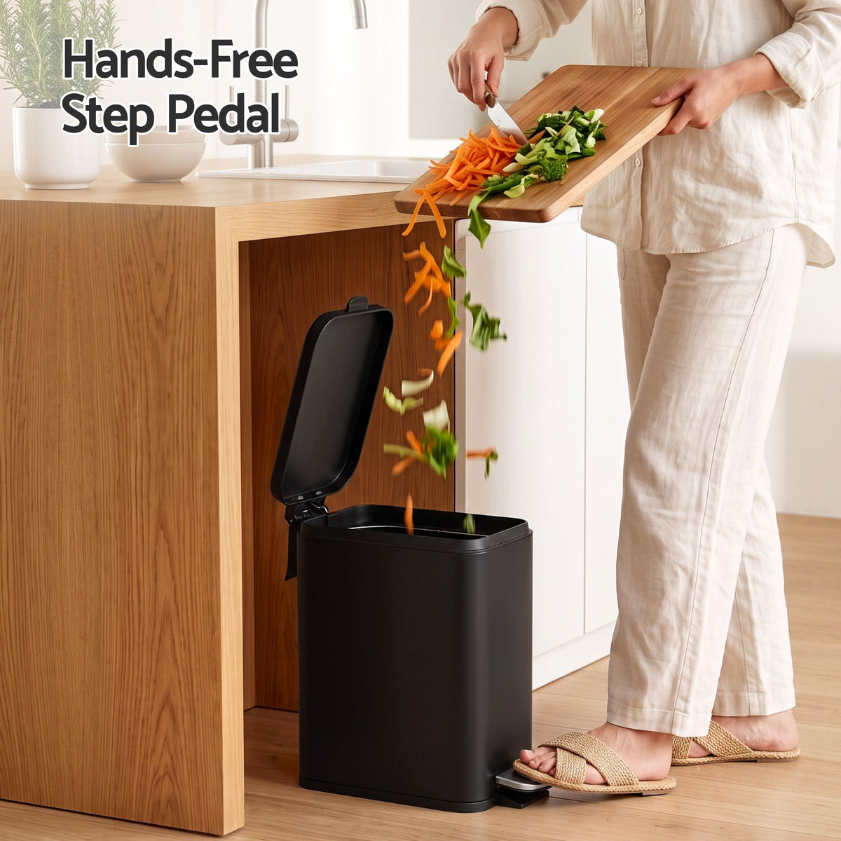 Alona.com.au Home & Garden > Kitchen Bins > Pedal Bins Cefito 5L Pedal Rubbish Bin Carbon Steel Rectangular Trash Can Removable Bucket Black