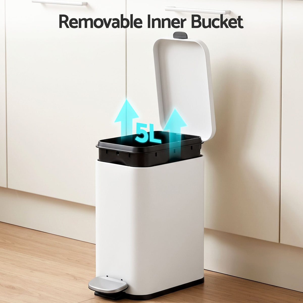 Alona.com.au Home & Garden > Kitchen Bins > Pedal Bins Cefito 5L Pedal Rubbish Bin Carbon Steel Rectangular Trash Can Removable Bucket White