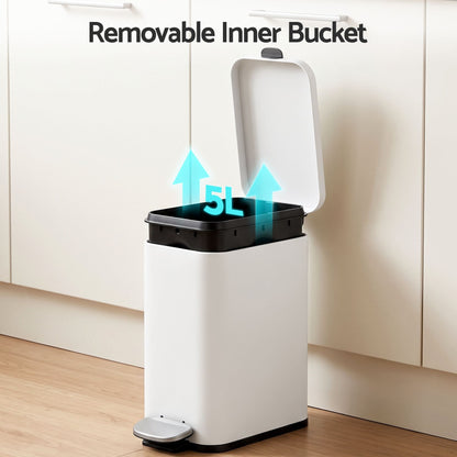 Alona.com.au Home & Garden > Kitchen Bins > Pedal Bins Cefito 5L Pedal Rubbish Bin Carbon Steel Rectangular Trash Can Removable Bucket White