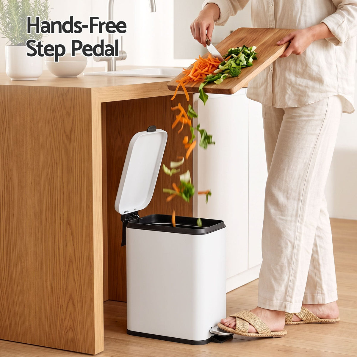 Alona.com.au Home & Garden > Kitchen Bins > Pedal Bins Cefito 5L Pedal Rubbish Bin Carbon Steel Rectangular Trash Can Removable Bucket White